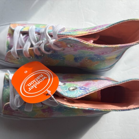 NEW Wonder Nation Girls Happy Faces & White High Top Sneakers - Shoe Size 6 - Picture 12 of 14